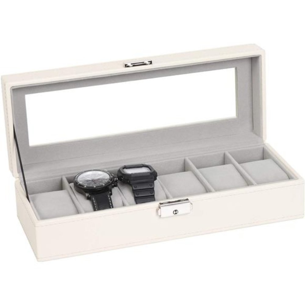 Watch Case 6 Slot Leather Watch Box Display Case Organizer Glass Jewelry Storage